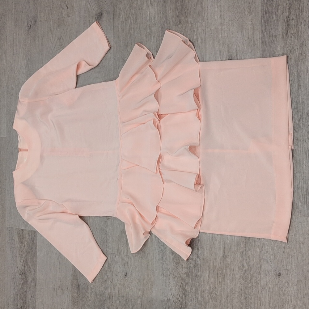 Lori Toronto Elegant Light Pink 3/4 Sleeve Tiered Midi Dress Size M - Picture 2 of 10